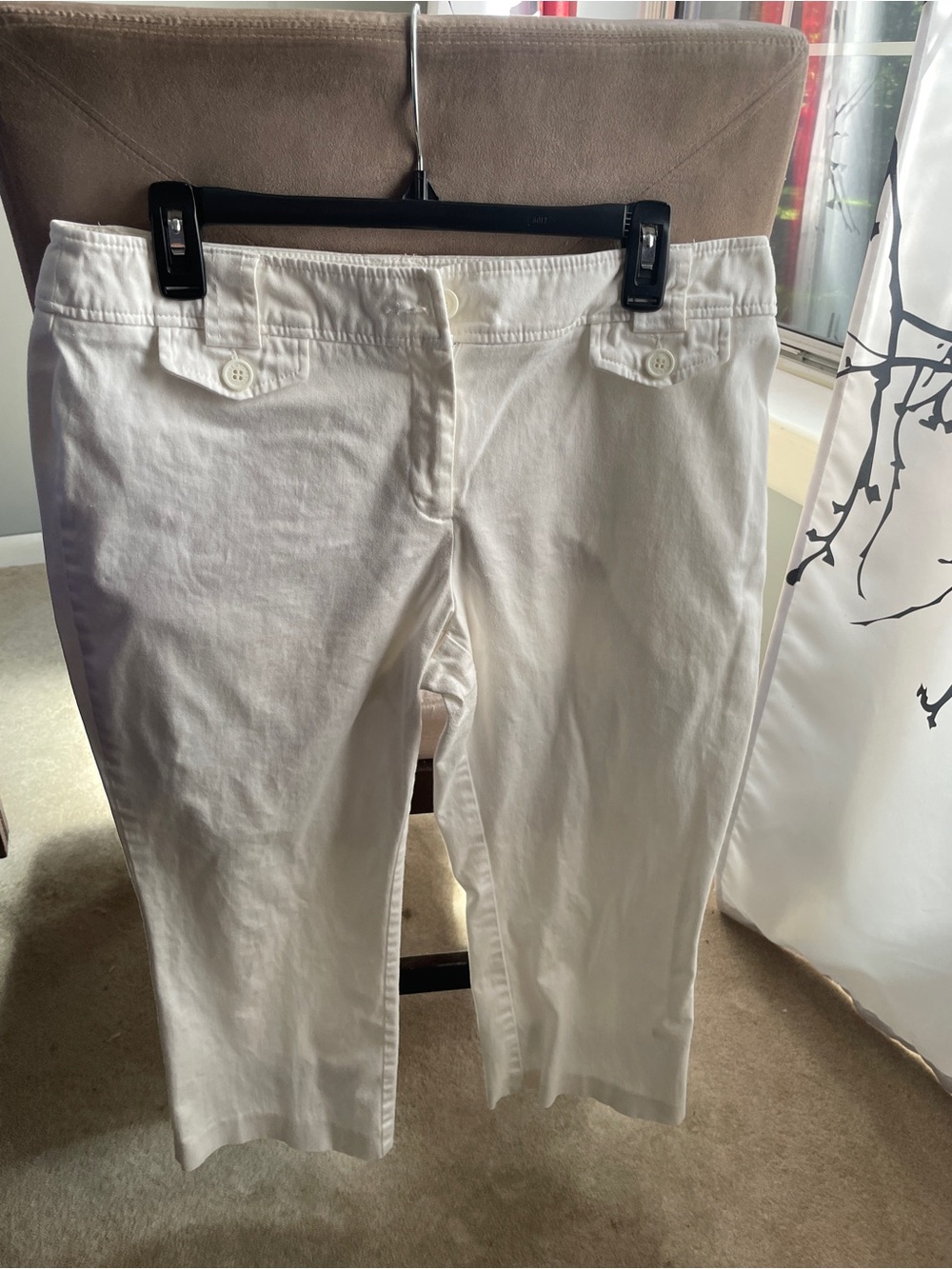 New York & Company White Capri Pants with Button Tab Detail